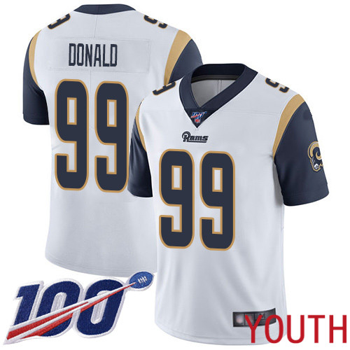 Los Angeles Rams Limited White Youth Aaron Donald Road Jersey NFL Football #99 100th Season Vapor Untouchable->youth nfl jersey->Youth Jersey